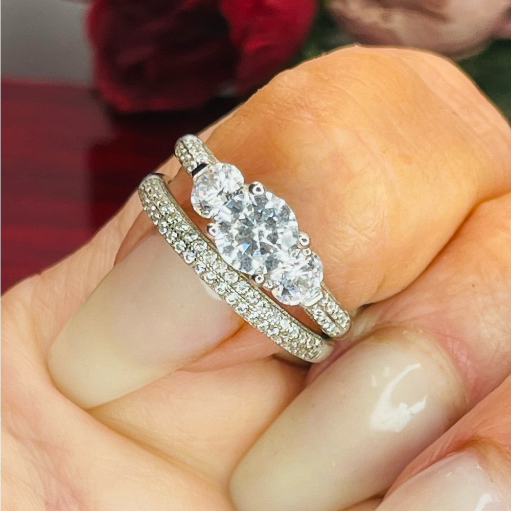 Size 8 Sterling Silver Stack Wedding Engagement R… - image 3